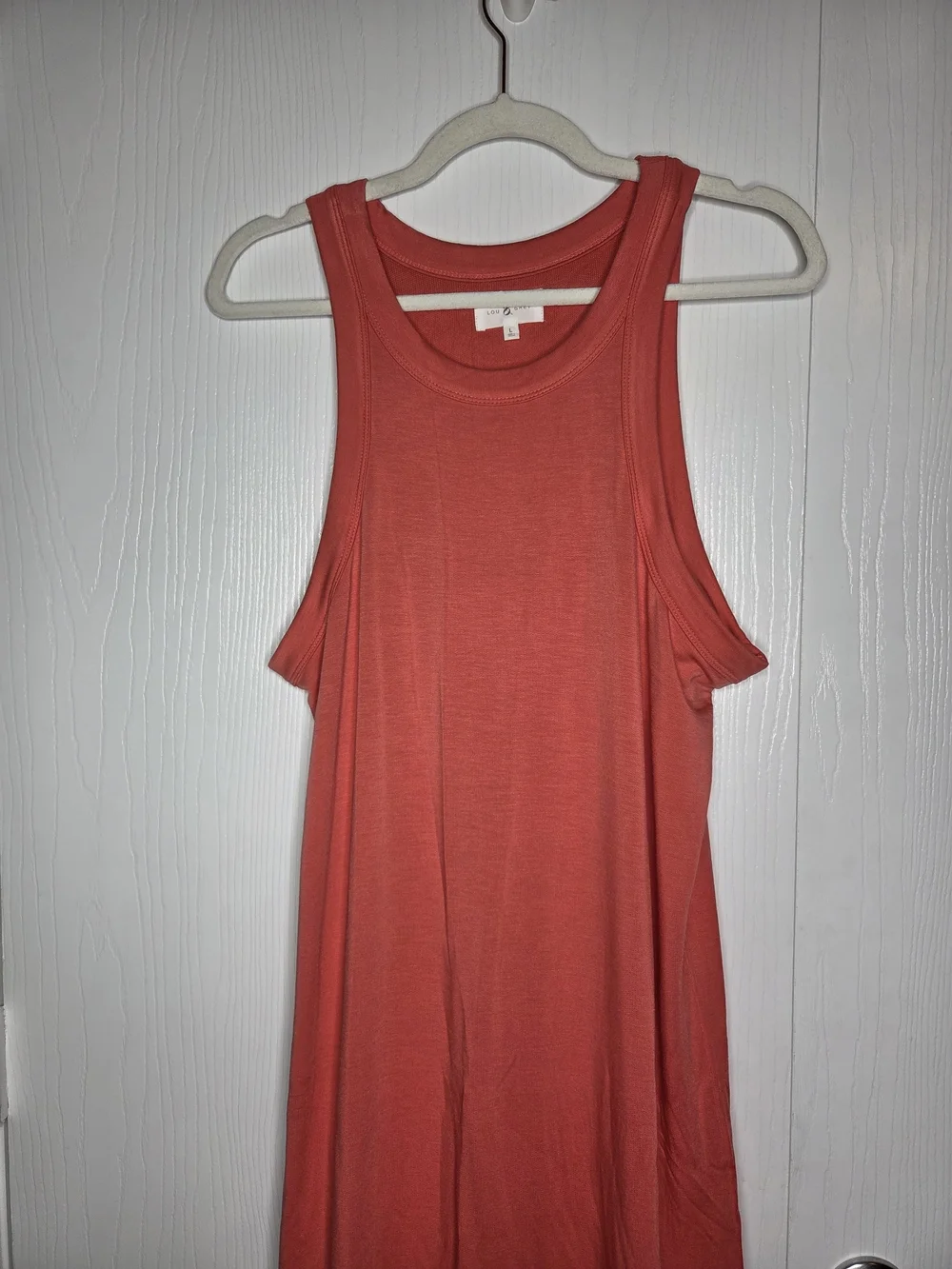 Lou & Grey High Neck Tank Maxi Dress Coral Pink Signature Soft Slit Size L